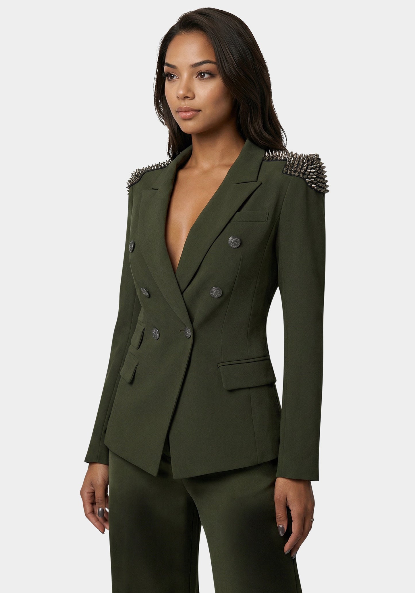 Studded Shoulder Double Breast Tailored Blazer