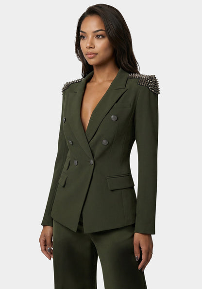 Studded Shoulder Double Breast Tailored Blazer