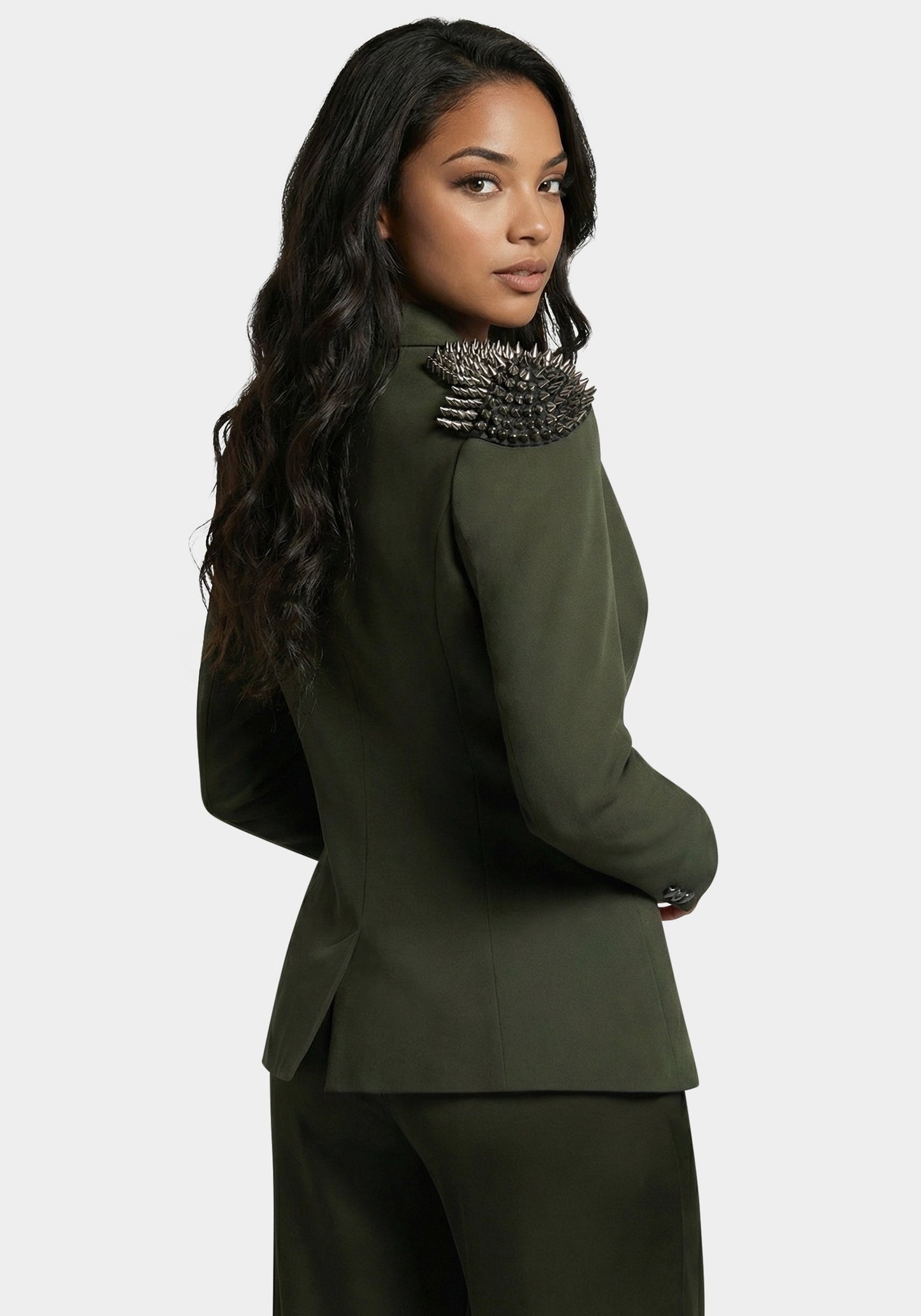 Studded Shoulder Double Breast Tailored Blazer