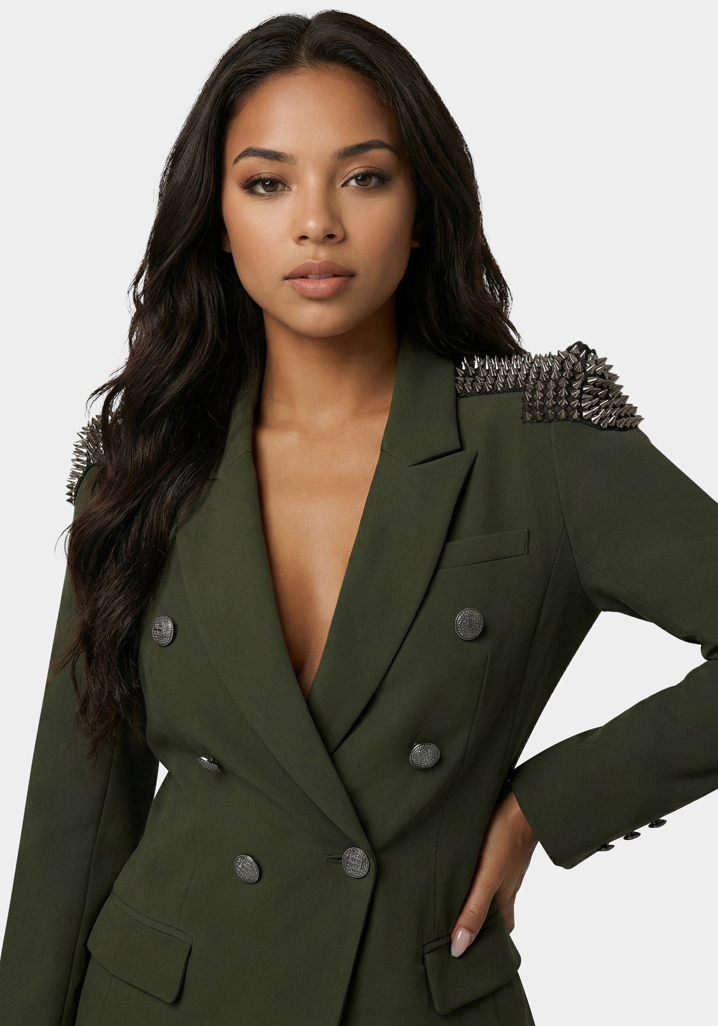 Studded Shoulder Double Breast Tailored Blazer