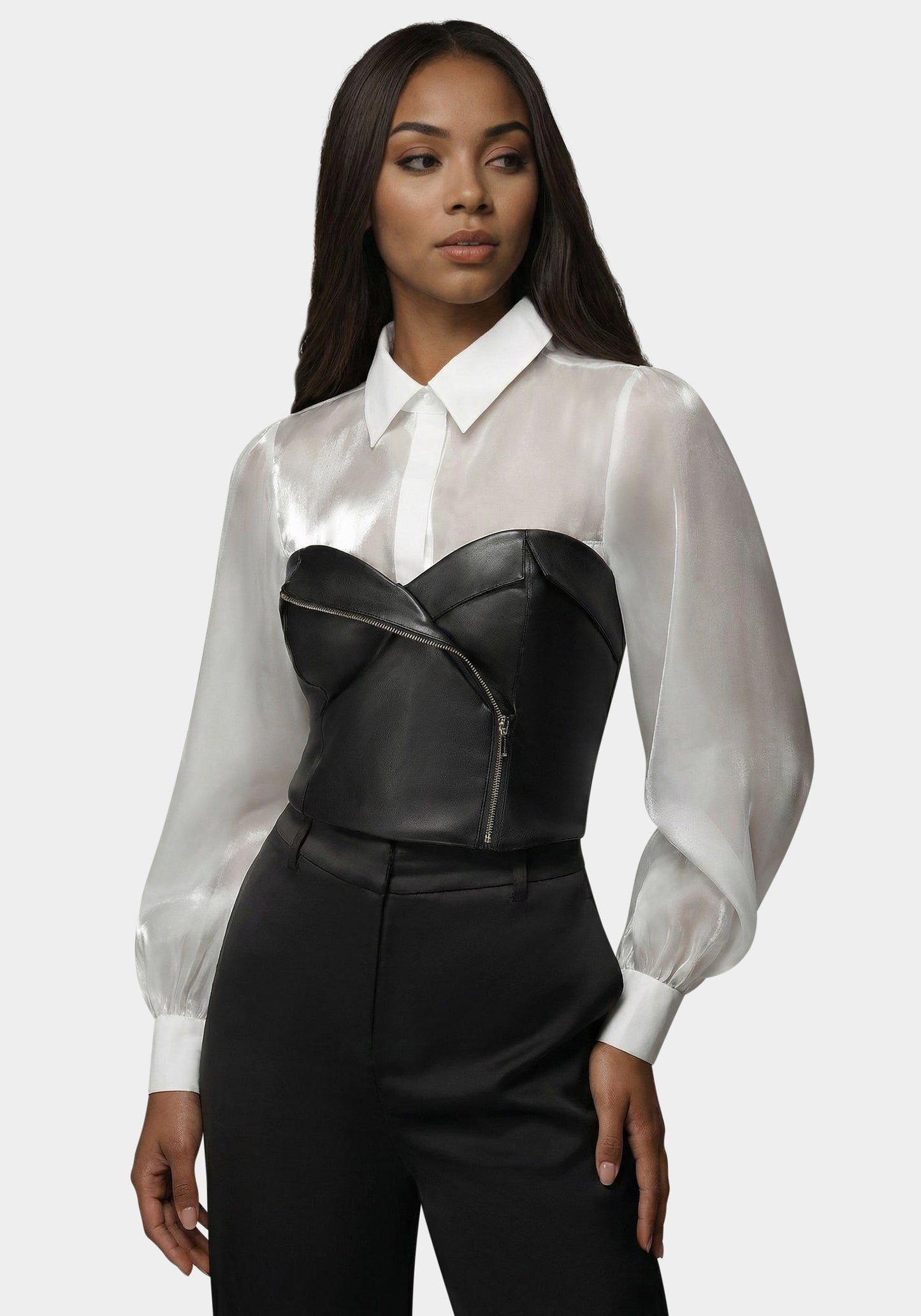 Symmetric Zipper Vegan Leather Corset