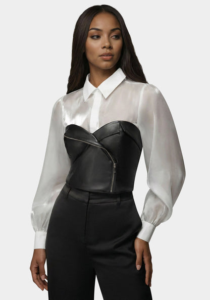Symmetric Zipper Vegan Leather Corset