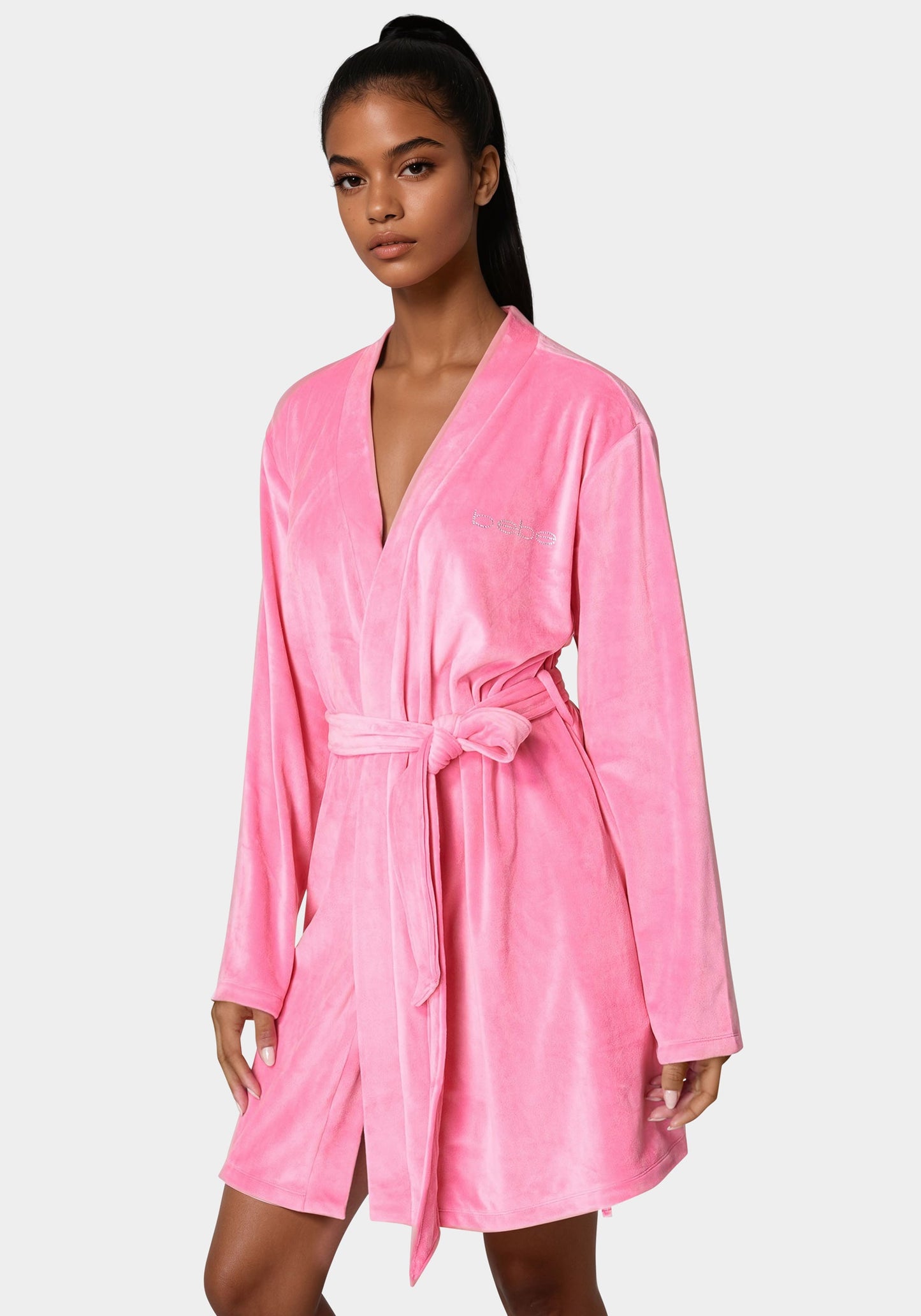 Velour Robe With Rhinestone