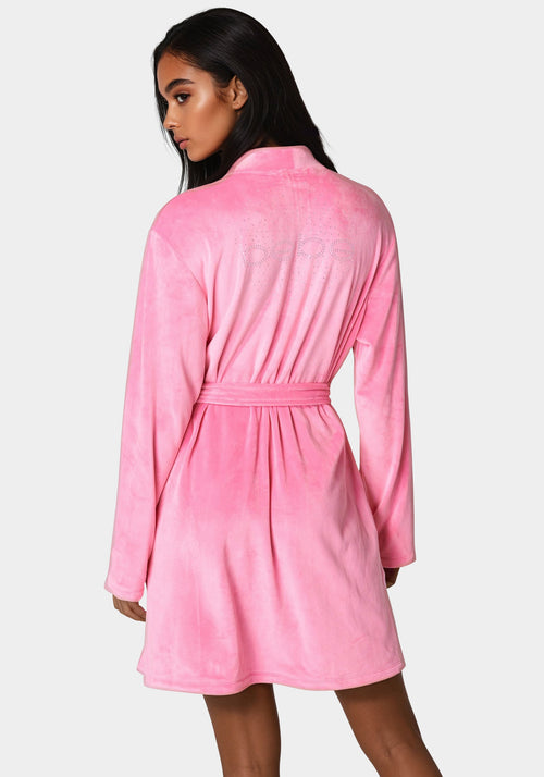 Velour Robe With Rhinestone