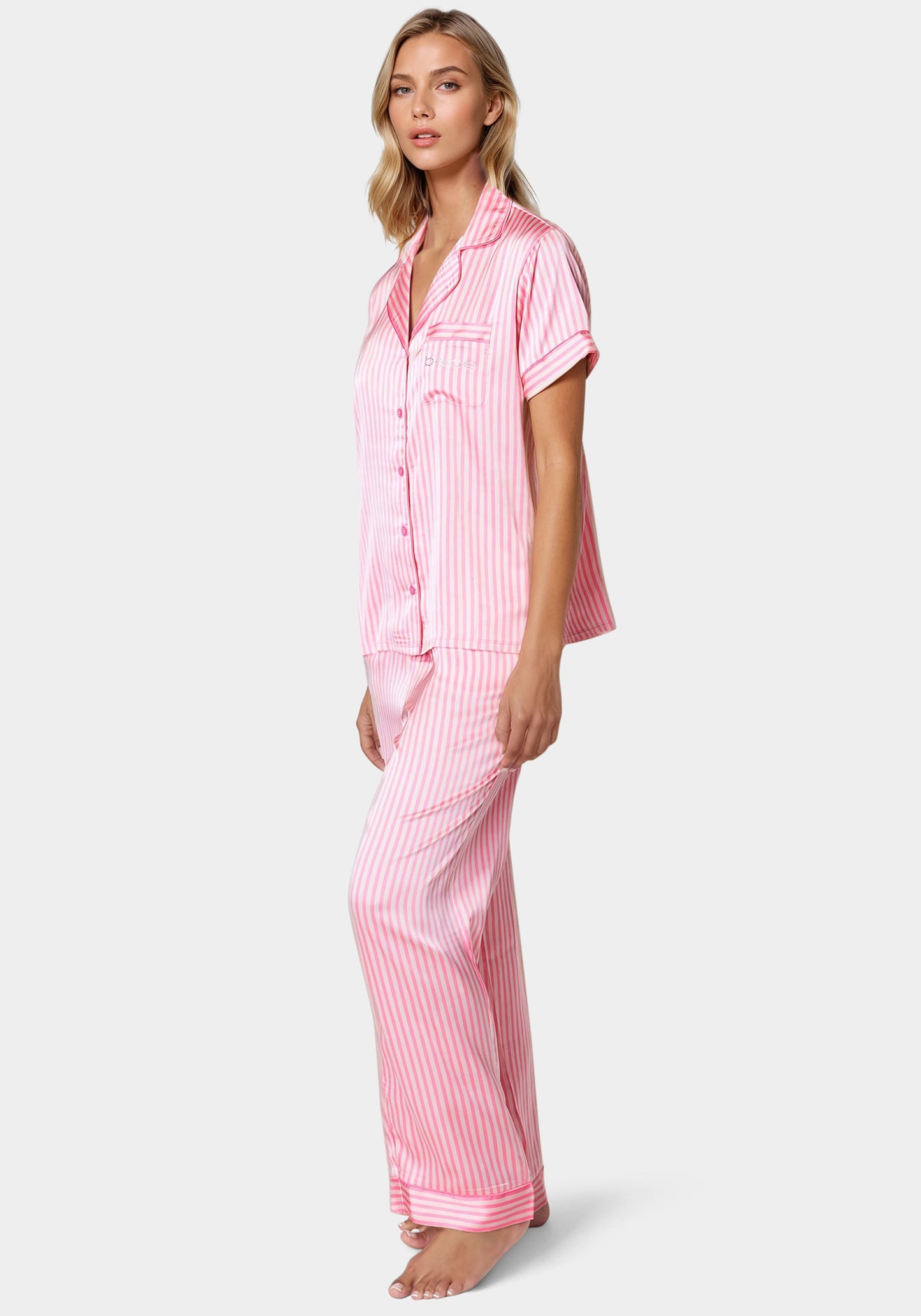 Notch Collar Silky Satin Sets