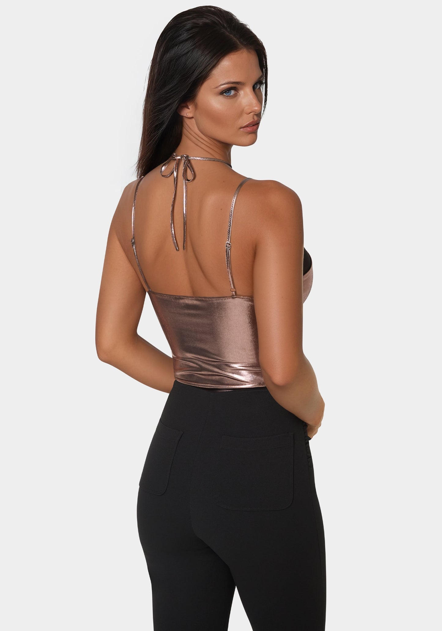 Metallic Foil Halter Neck Mesh Combo Bodysuit