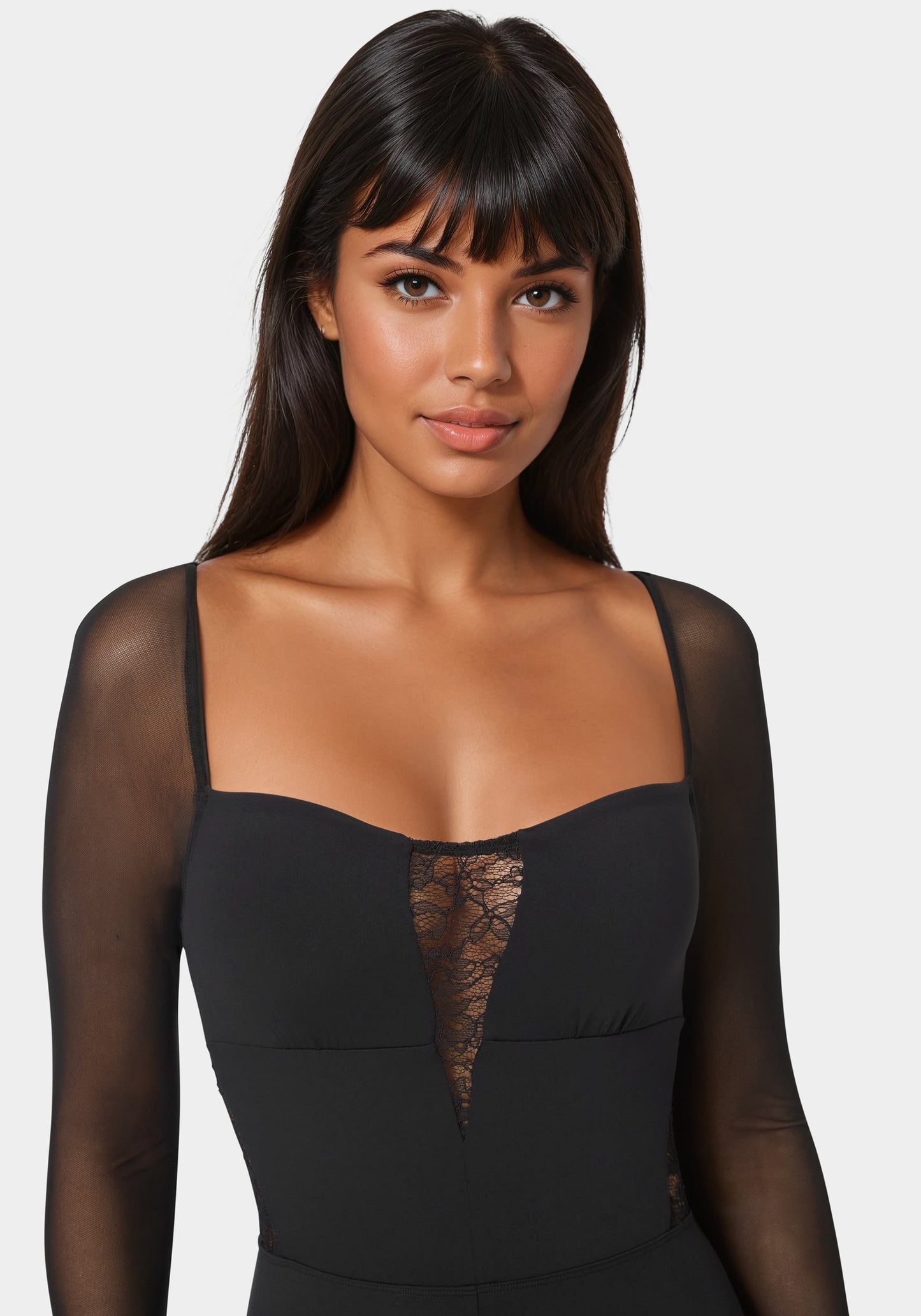 Mesh Sleeve Lace Insert Catsuit