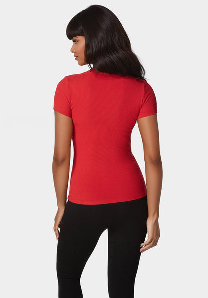 Bebe Logo Short Sleeve Scoop Neck Single Stone Rib Top