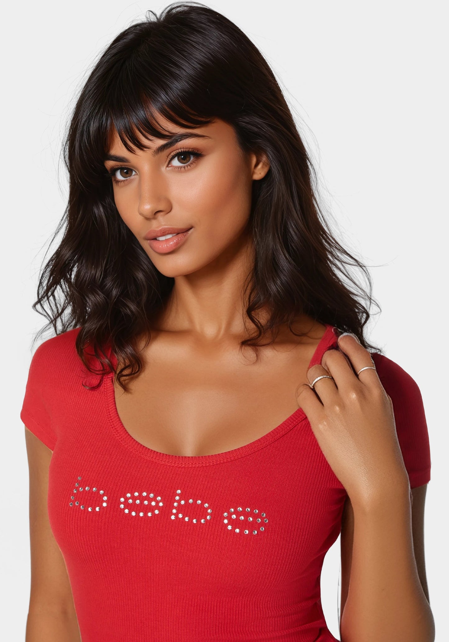 Bebe Logo Short Sleeve Scoop Neck Single Stone Rib Top