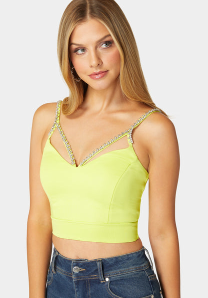 Rhinestone Trim Sleeveless Knit Top