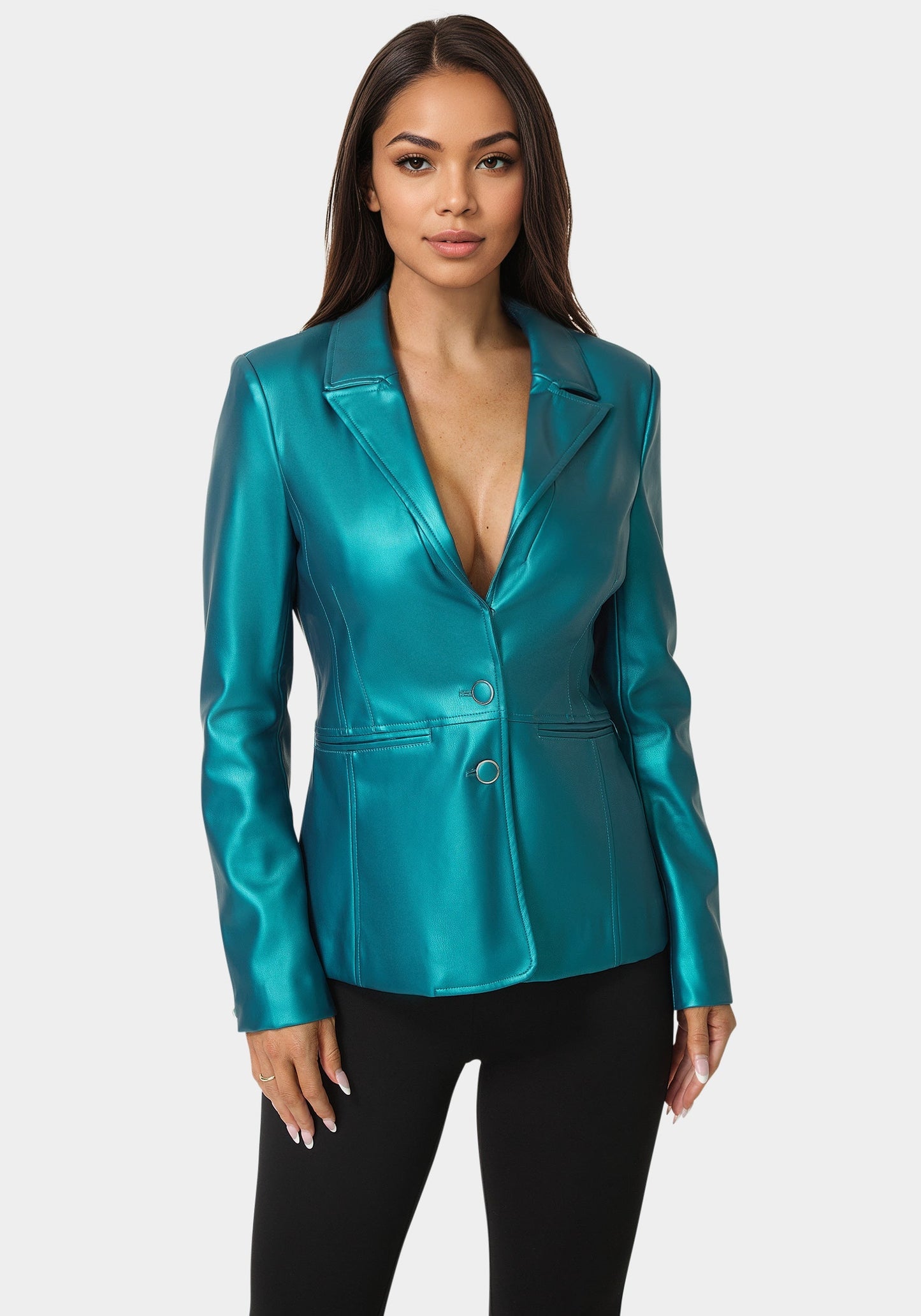 Tailored Metallic Vegan Leather Blazer