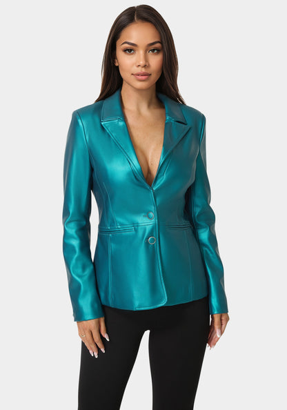 Tailored Metallic Vegan Leather Blazer