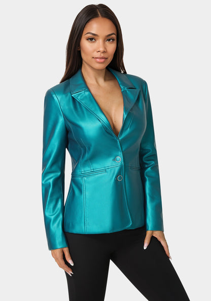 Tailored Metallic Vegan Leather Blazer