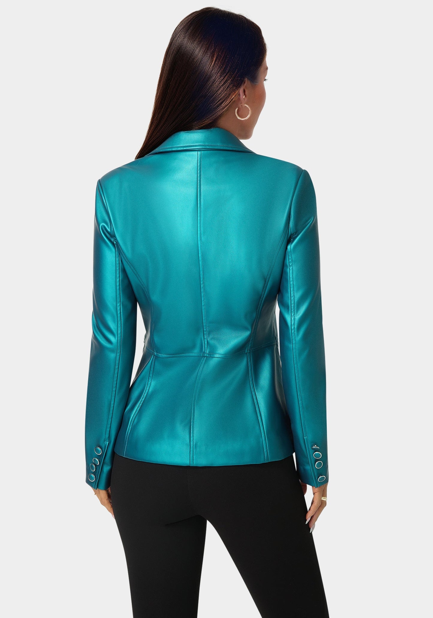 Tailored Metallic Vegan Leather Blazer