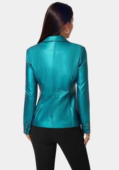 Tailored Metallic Vegan Leather Blazer