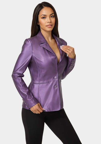 Tailored Metallic Vegan Leather Blazer