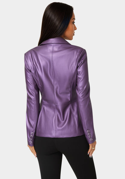 Tailored Metallic Vegan Leather Blazer