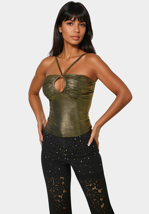 Foil Knit Ruched Top