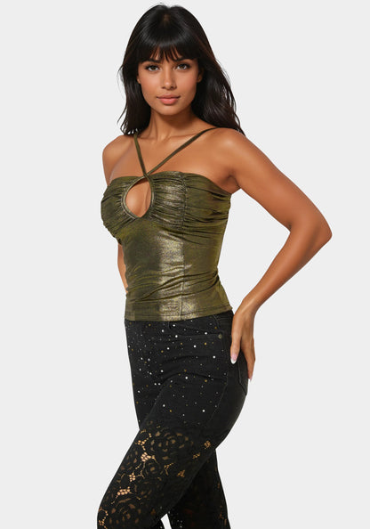 Foil Knit Ruched Top