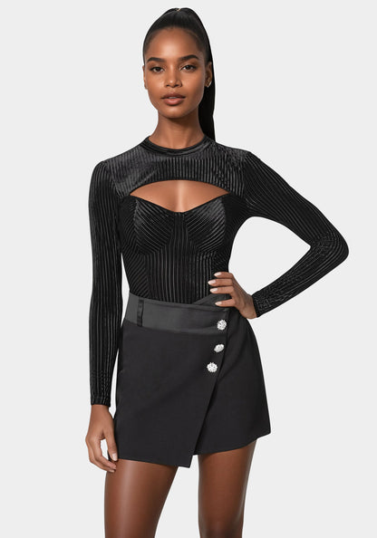 Shadow Stripe Velour Cutout Bodysuit