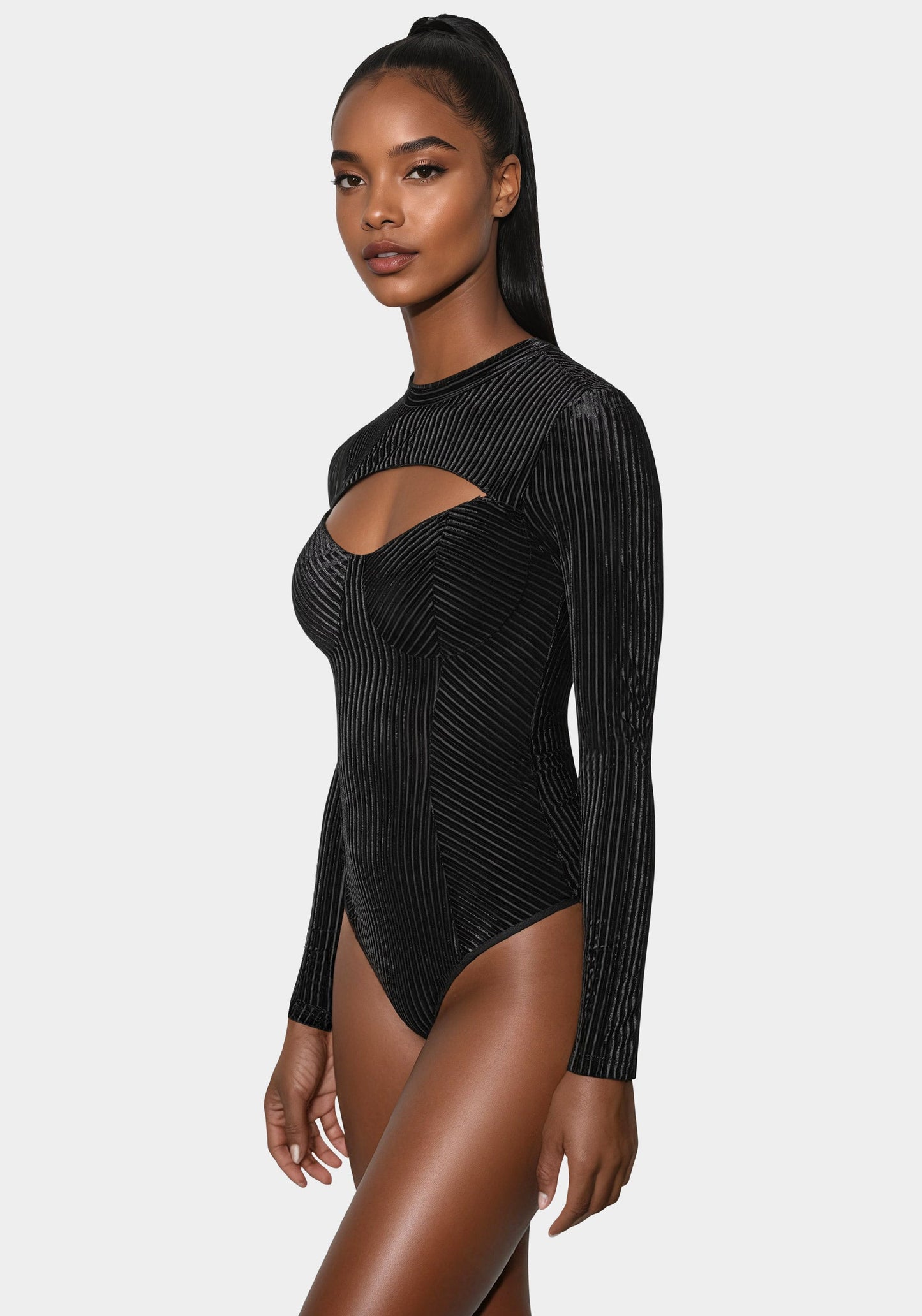 Shadow Stripe Velour Cutout Bodysuit