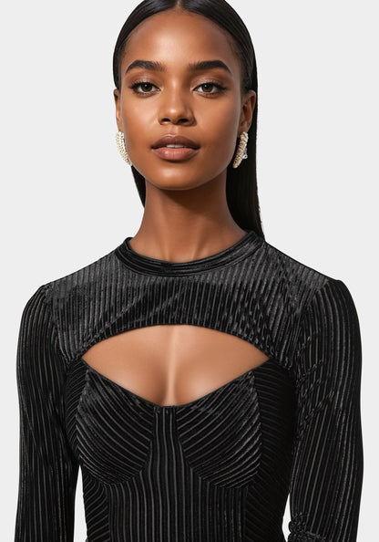 Shadow Stripe Velour Cutout Bodysuit