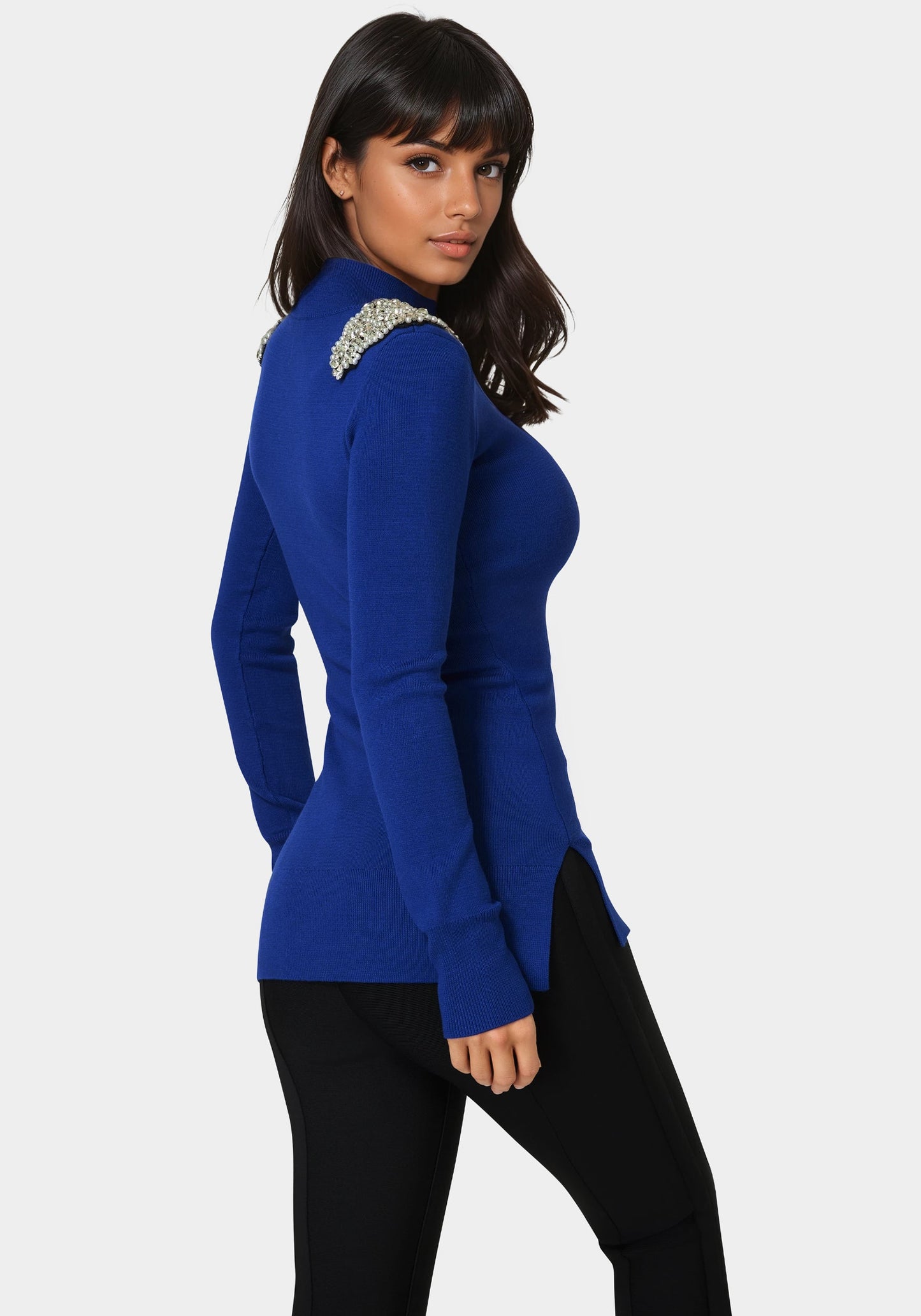 Embellished Mock Neck Tunic Sweater