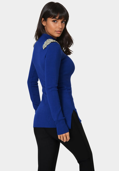 Embellished Mock Neck Tunic Sweater