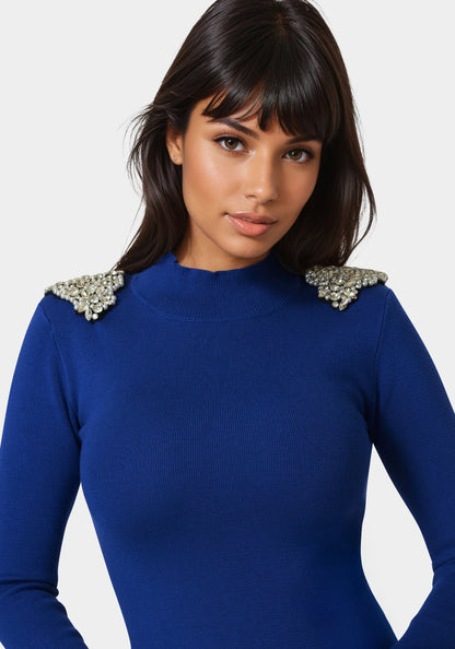Embellished Mock Neck Tunic Sweater