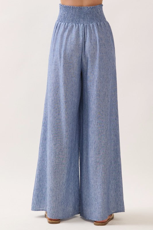 Bria High Waist Wide Leg Stripe Print Pants Blue