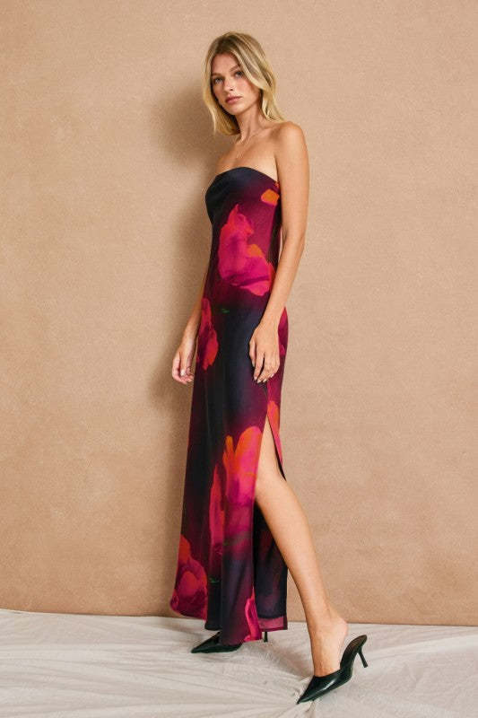 Blaise Sleeveless Floral Print Maxi Dress Plum