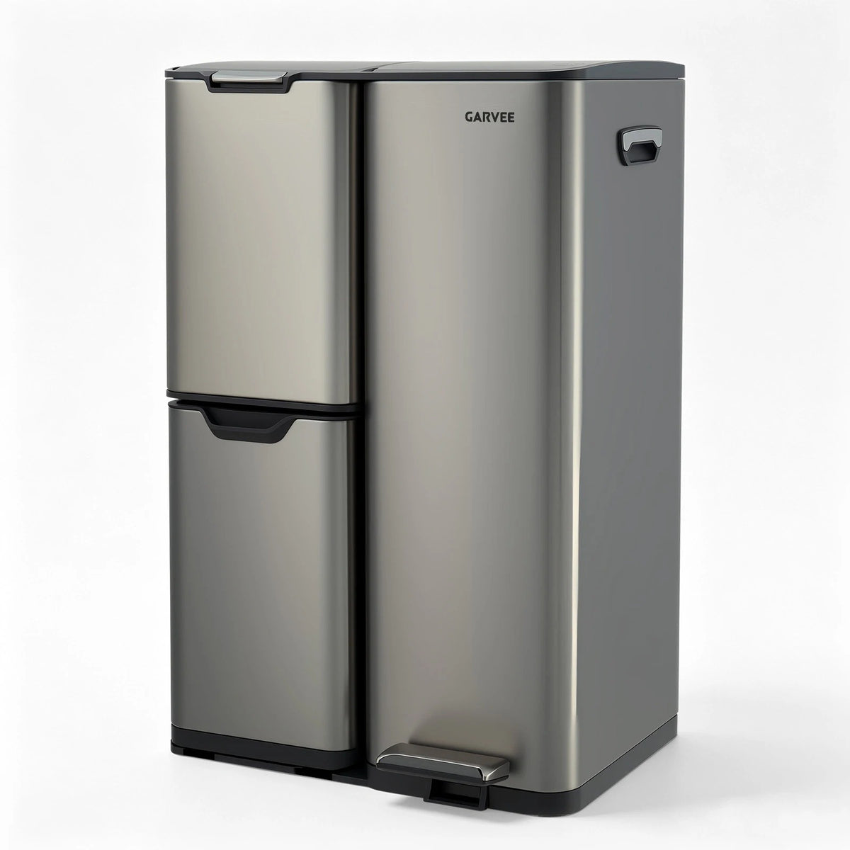 Garvee 16 gal 3 Compartment Trash Can, 3-in-1 Stainless Steel Garbage Can with Soft-Close Lid, Removable Inner Buckets