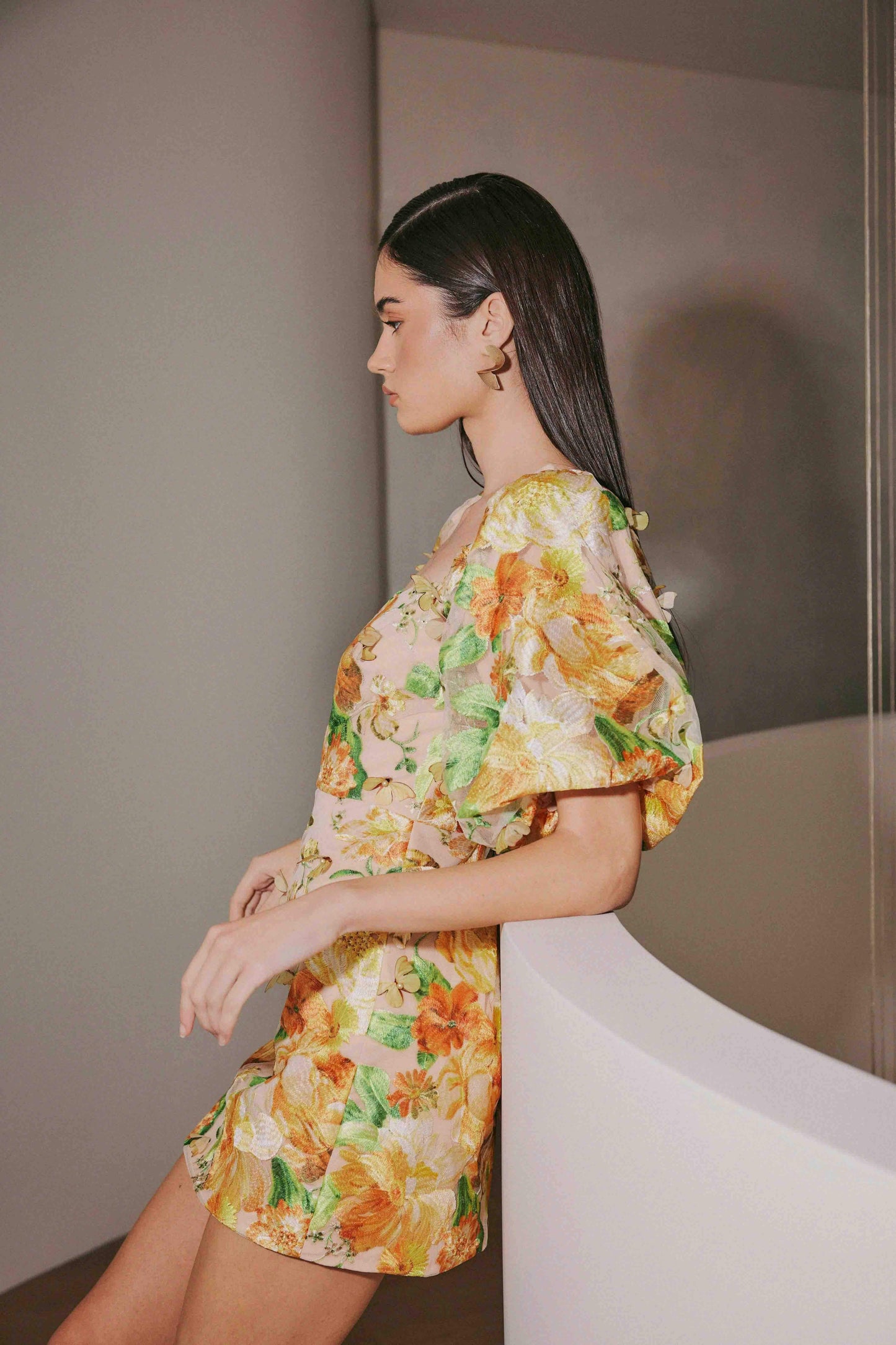 Aella Puff Sleeve Mini Dress in Yellow