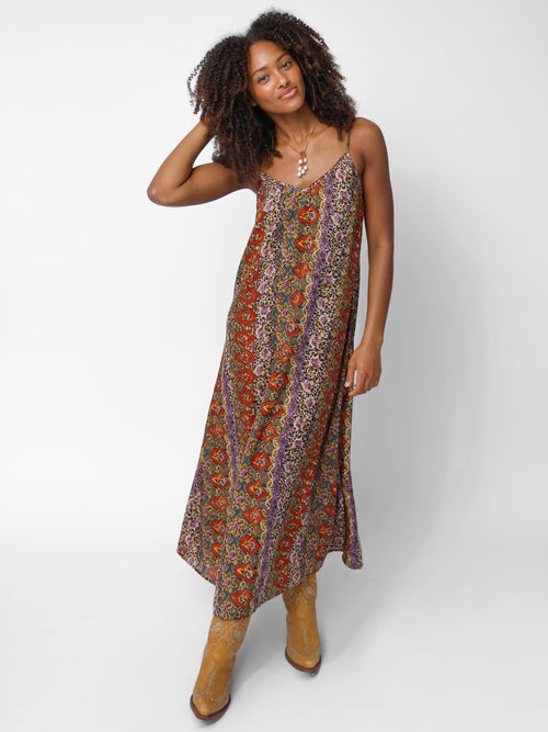 Gracie Slip Maxi Dress - Brown Tuscany Border