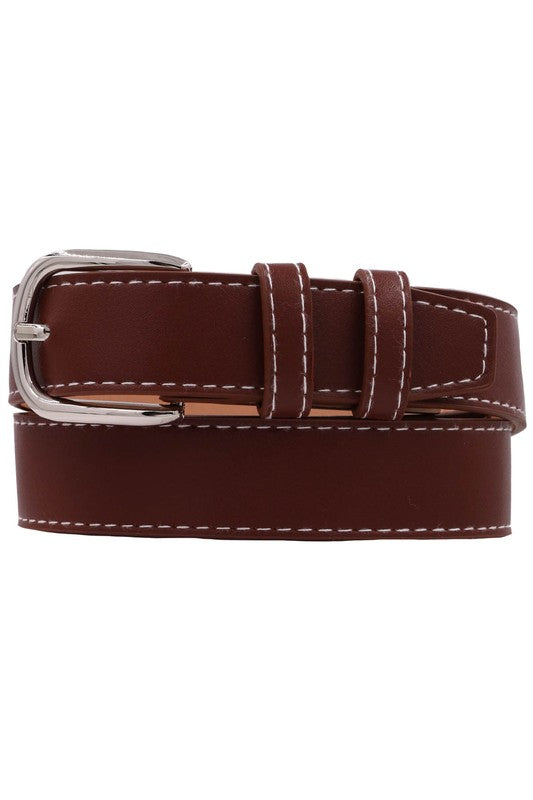 Greer Contrast Stitched Rectangle Buckle Burgundy