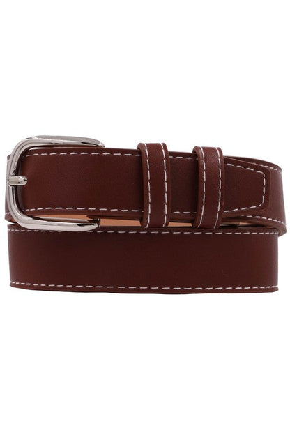 Greer Contrast Stitched Rectangle Buckle Burgundy