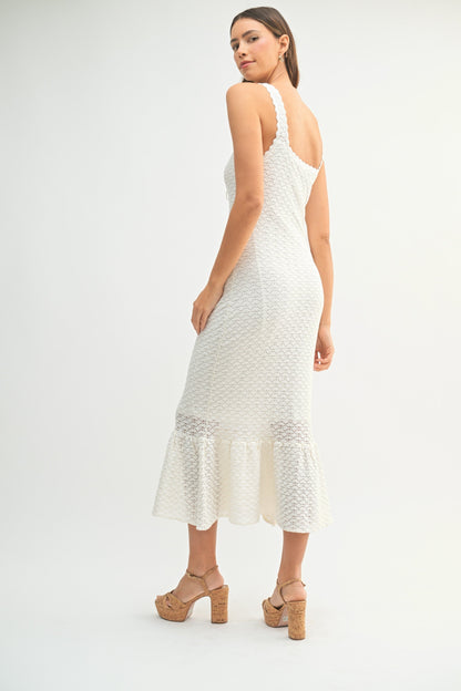 Barbara Sleeveless Crochet Knit Midi Dress White