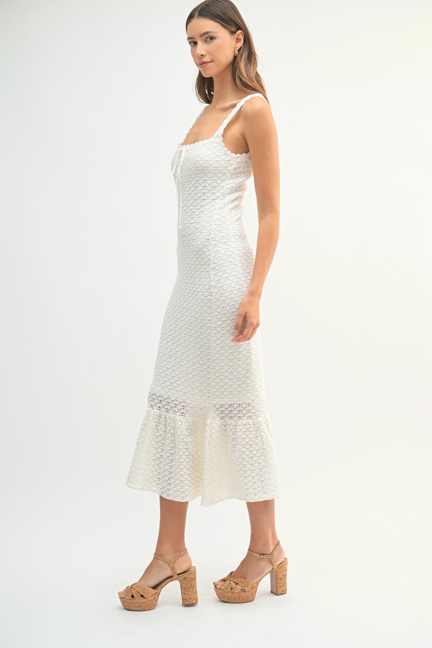 Barbara Sleeveless Crochet Knit Midi Dress White