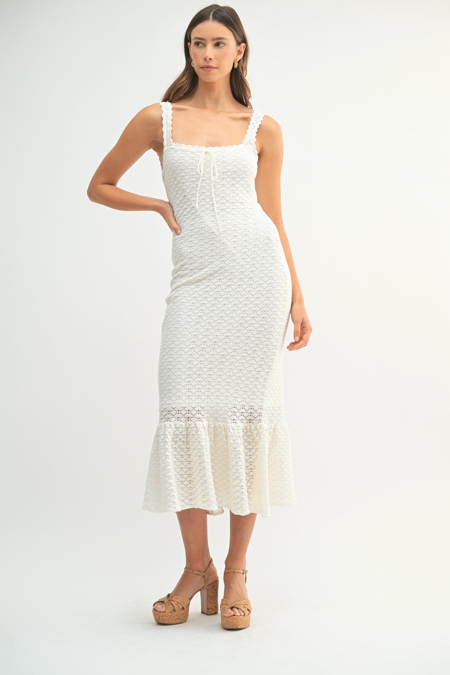 Barbara Sleeveless Crochet Knit Midi Dress White