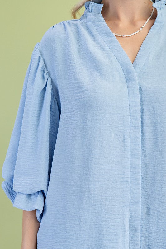 Laila 3/5 Balloon Sleeve Top Blue