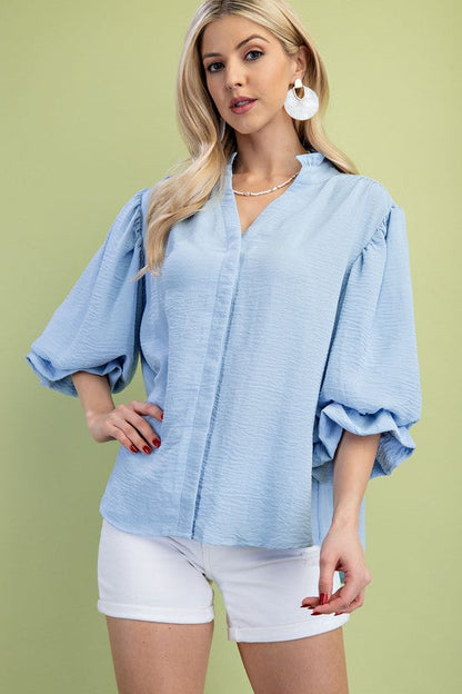 Laila 3/5 Balloon Sleeve Top Blue