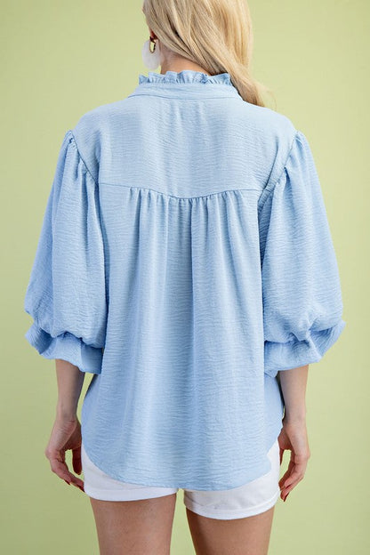 Laila 3/5 Balloon Sleeve Top Blue