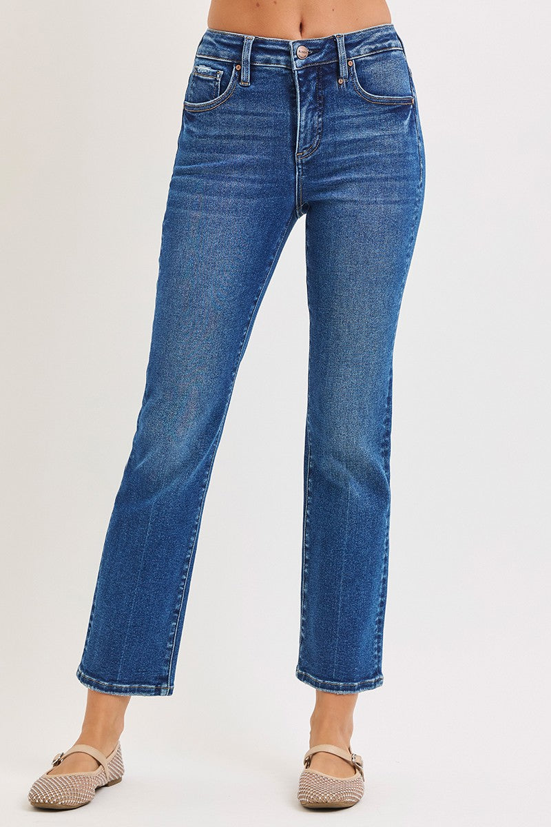 Venus High Rise Cropped Straight Leg Jeans Dark Wash