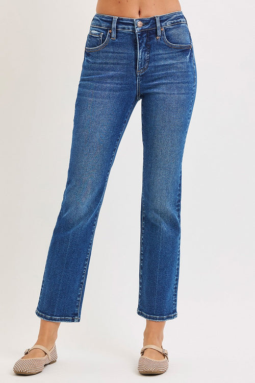 Venus High Rise Cropped Straight Leg Jeans Dark Wash