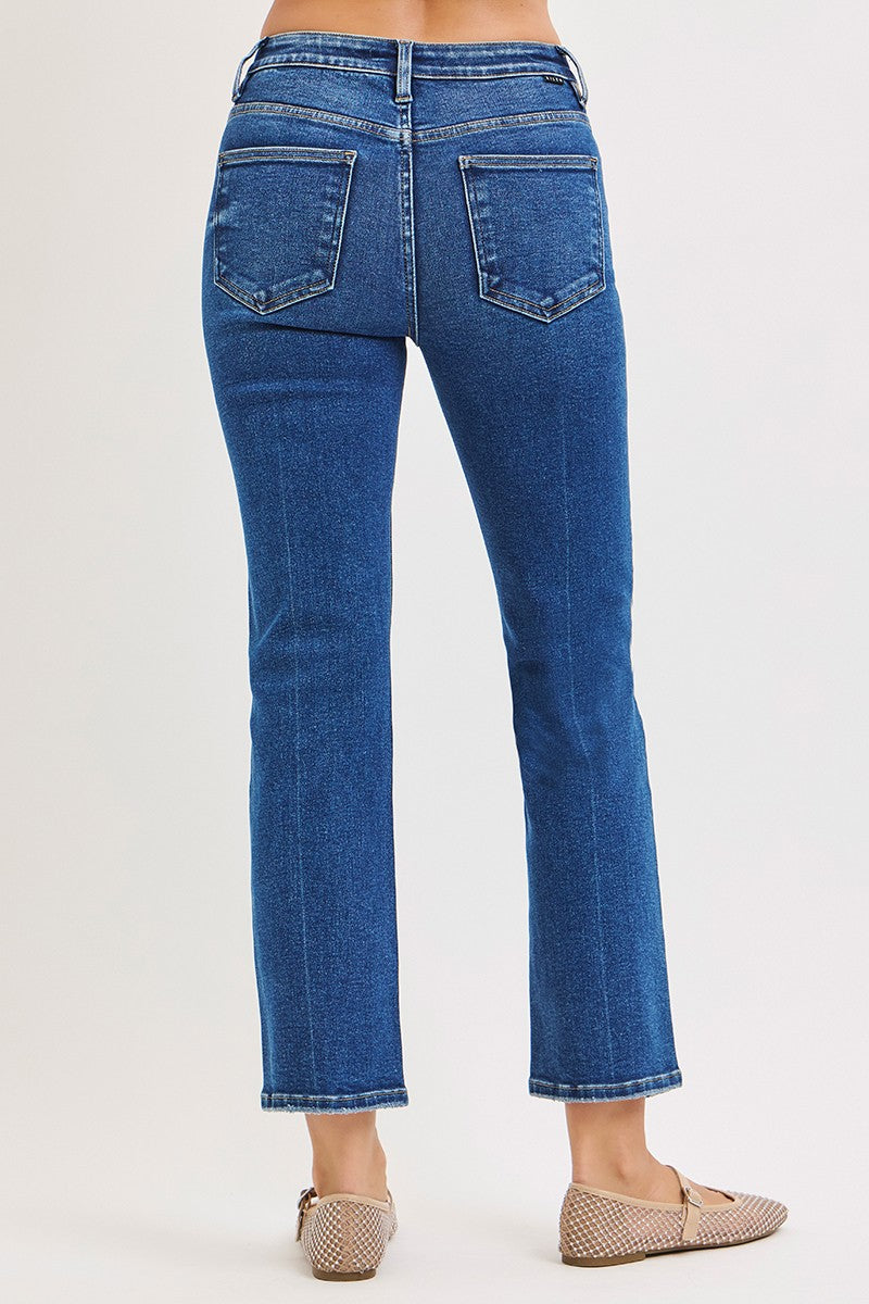 Venus High Rise Cropped Straight Leg Jeans Dark Wash
