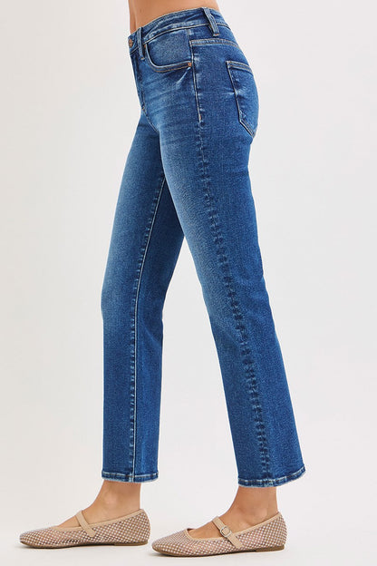 Venus High Rise Cropped Straight Leg Jeans Dark Wash