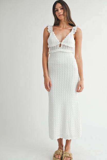 Dakota Sleeveless Open Back Textured Midi Dress White