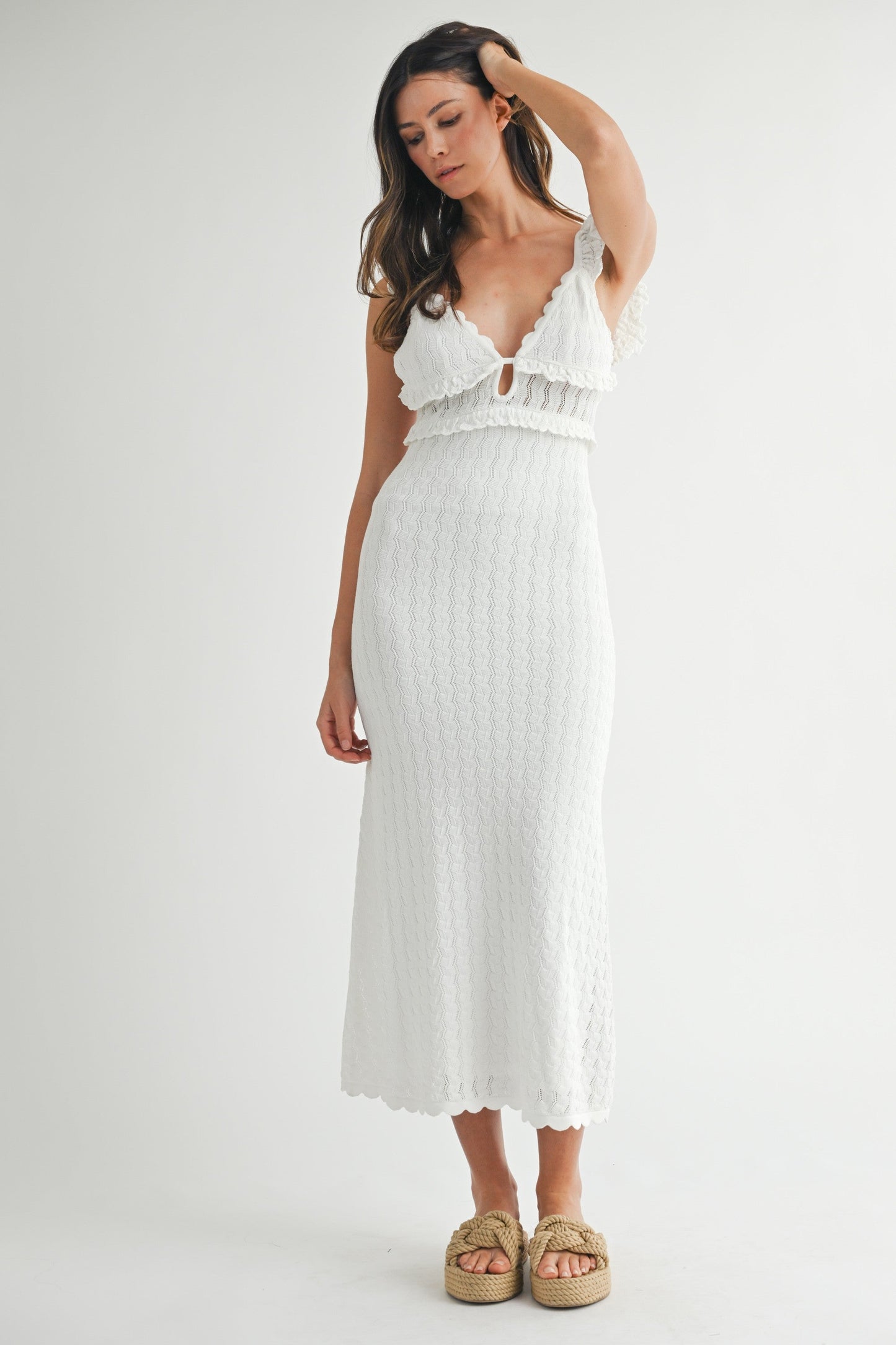 Dakota Sleeveless Open Back Textured Midi Dress White