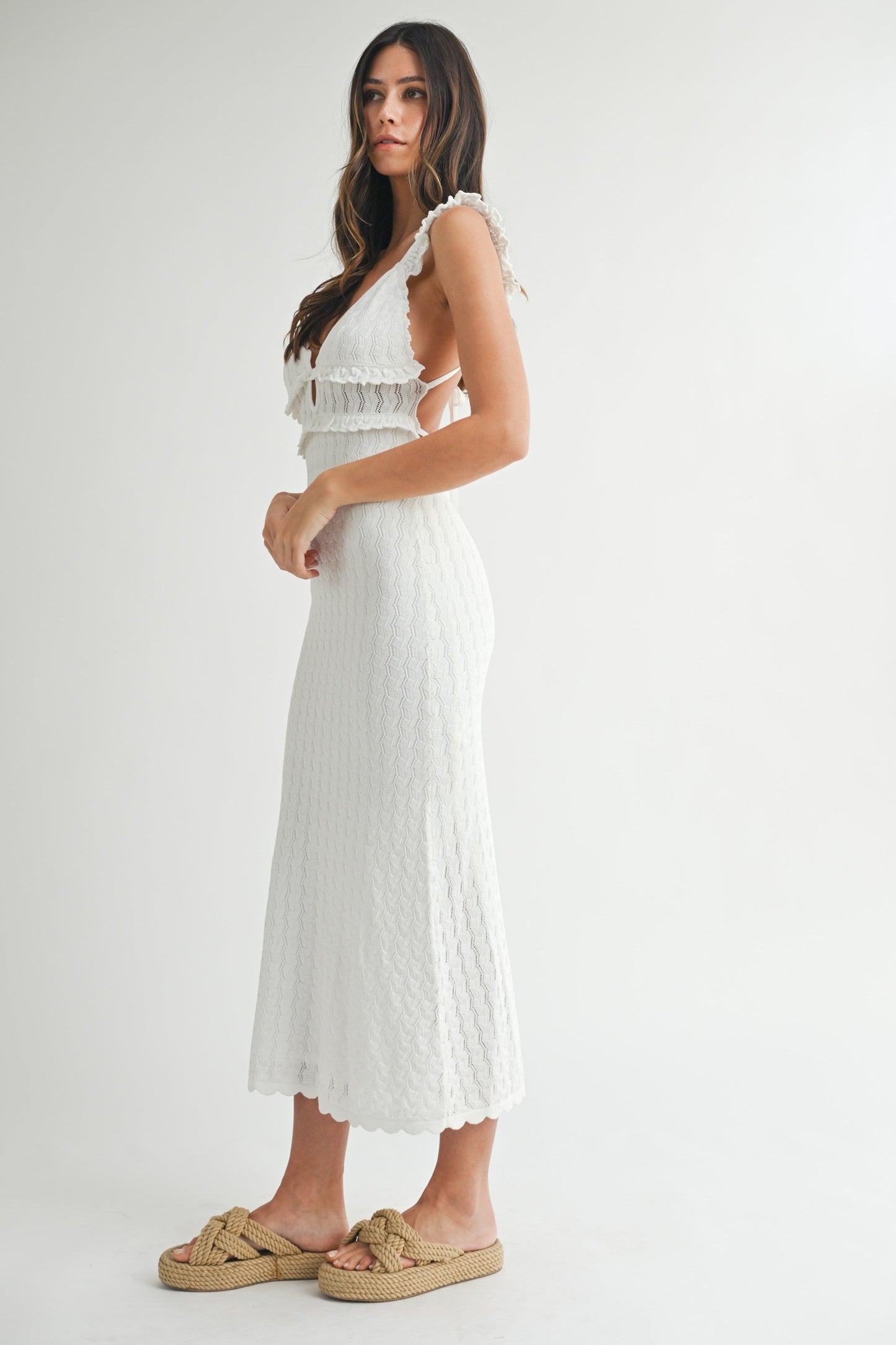 Dakota Sleeveless Open Back Textured Midi Dress White