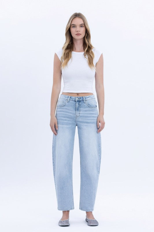 Noah High Rise Cropped Barrel Jeans Light Wash
